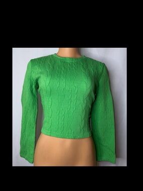Green Cable-Knit Long Sleeve Women's Top